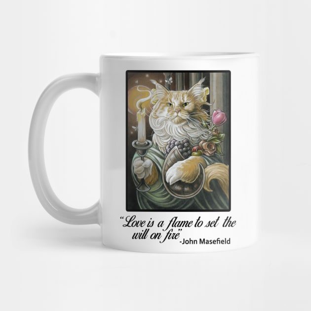 Candle Light Cat - Love is a Flame Quote - Black Outlined Version by Nat Ewert Art